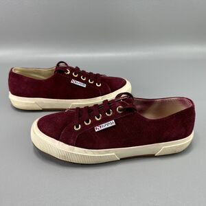 Superga Velvet Shoes Womens Size 7.5M Maroon Red‎ Casual Comfort Sneakers